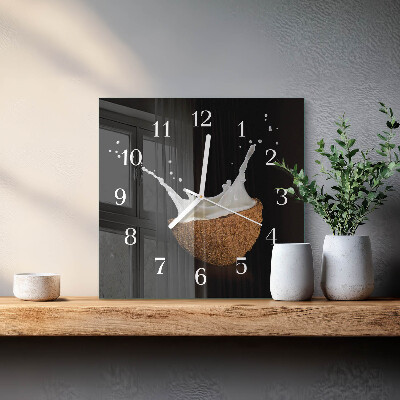 Decoratieve glazen klok vierkant Kokosnoot
