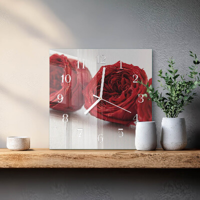 Vierkante glazen wandklok Bloemen