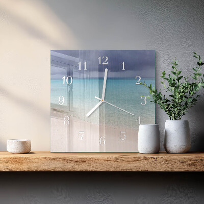 Vierkante glazen wandklok Strand