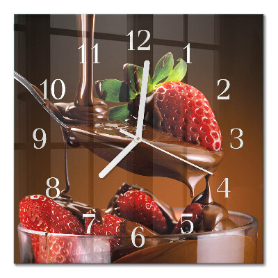 Decoratieve glazen klok vierkant Aardbeien met chocolade