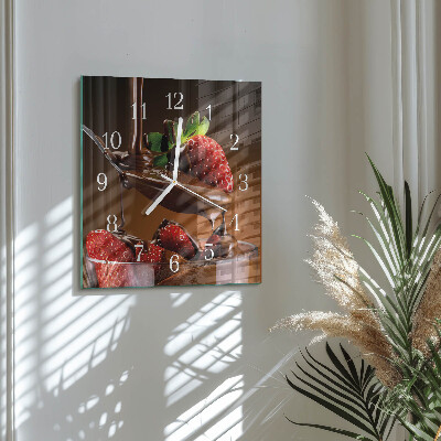 Decoratieve glazen klok vierkant Aardbeien met chocolade