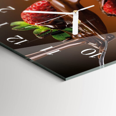 Decoratieve glazen klok vierkant Aardbeien met chocolade