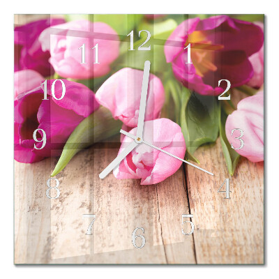 Vierkante glazen klok Tulpen