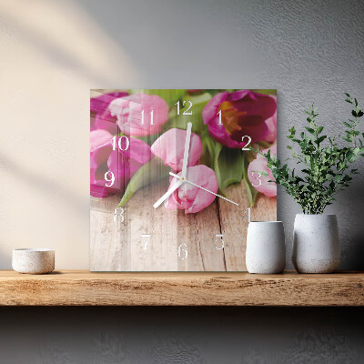 Vierkante glazen klok Tulpen