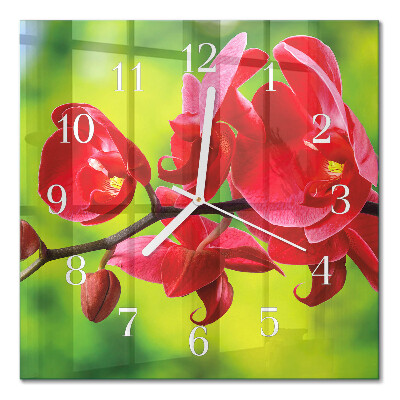 Vierkante glazen wandklok Orchidee