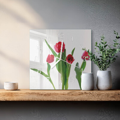 Moderne wandklok glas vierkant Tulpen
