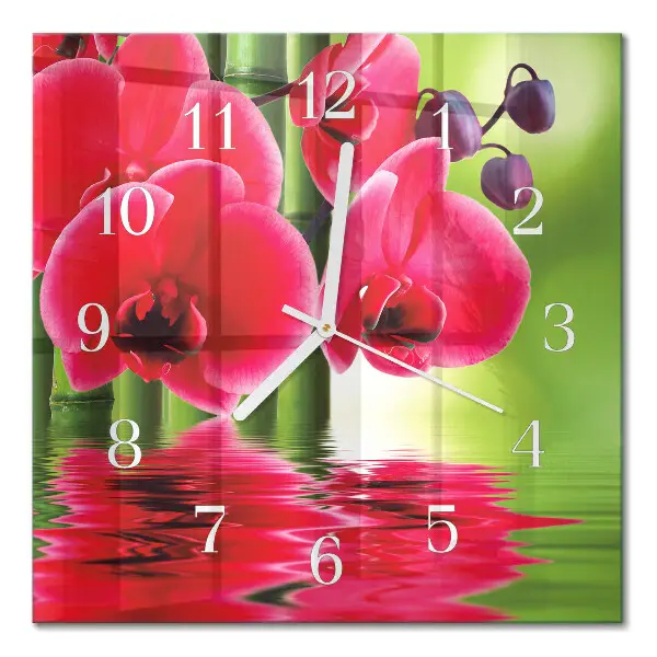 Moderne wandklok glas vierkant Orchidee