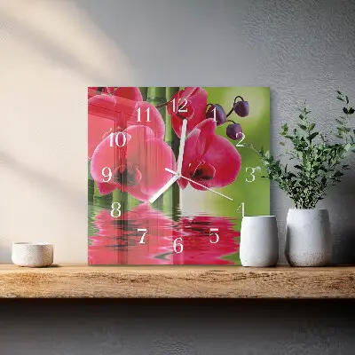 Moderne wandklok glas vierkant Orchidee