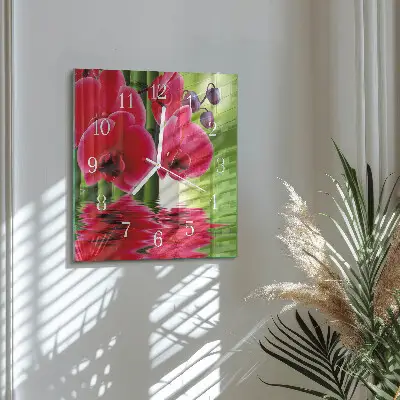 Moderne wandklok glas vierkant Orchidee