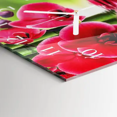 Moderne wandklok glas vierkant Orchidee