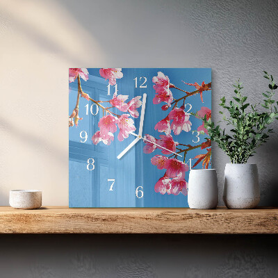 Vierkante glas klok Bloemen