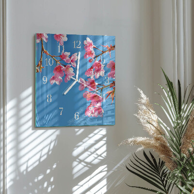 Vierkante glas klok Bloemen