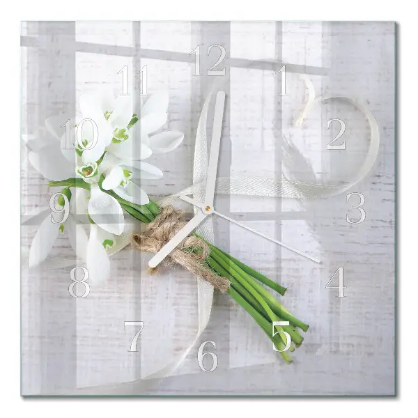 Vierkante glazen wandklok Een boeket bloemen