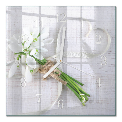 Vierkante glazen wandklok Een boeket bloemen