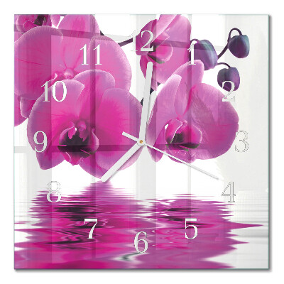 Moderne wandklok glas vierkant Orchidee
