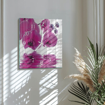 Moderne wandklok glas vierkant Orchidee