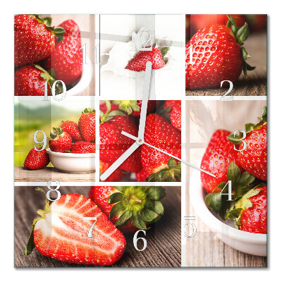 Vierkante glazen wandklok Aardbeien