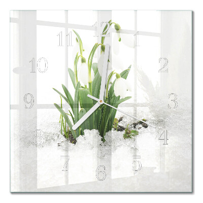 Vierkante glazen wandklok Sneeuwklokje