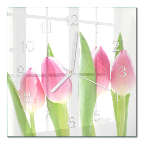 Vierkante glazen klok Tulpen