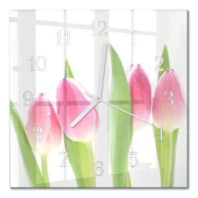 Vierkante glazen klok Tulpen