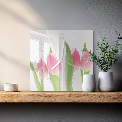 Vierkante glazen klok Tulpen