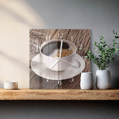 Moderne wandklok glas vierkant Koffie