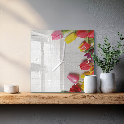 Decoratieve glazen klok vierkant Tulpen