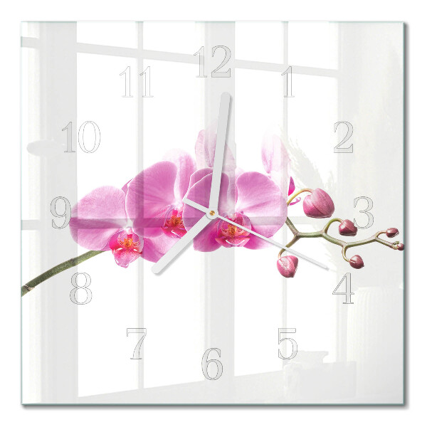 Vierkante glazen wandklok Orchidee