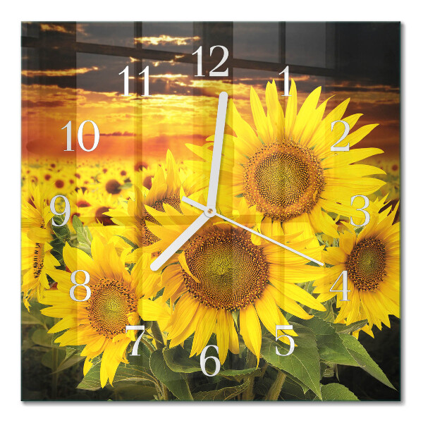 Vierkante glazen klok Zonnebloemen