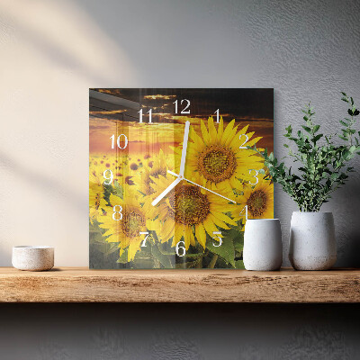 Vierkante glazen klok Zonnebloemen