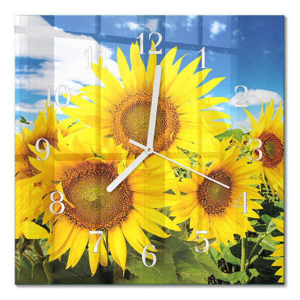 Moderne wandklok glas vierkant Zonnebloemen