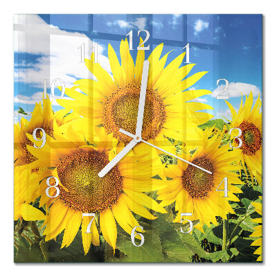 Moderne wandklok glas vierkant Zonnebloemen