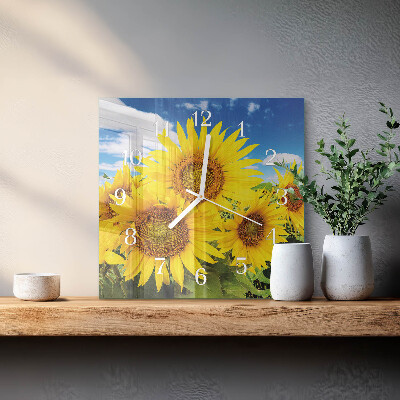 Moderne wandklok glas vierkant Zonnebloemen