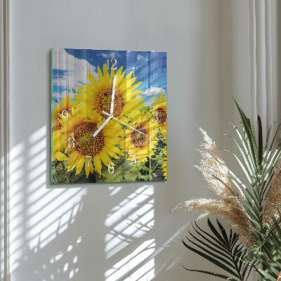 Moderne wandklok glas vierkant Zonnebloemen