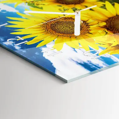 Moderne wandklok glas vierkant Zonnebloemen