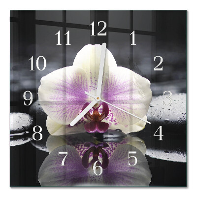 Vierkante glas klok Orchidee
