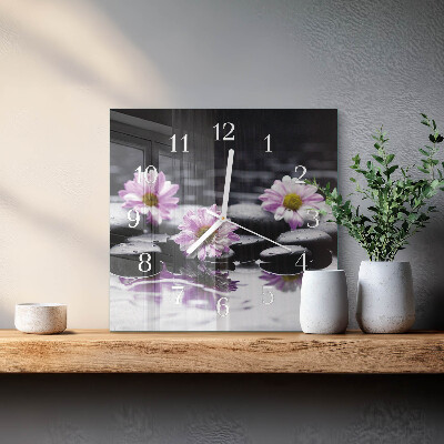 Vierkante glazen wandklok Bloemen