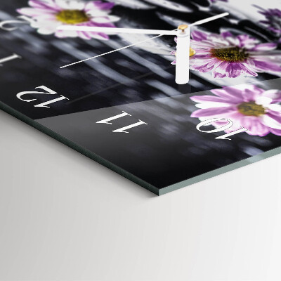 Vierkante glazen wandklok Bloemen