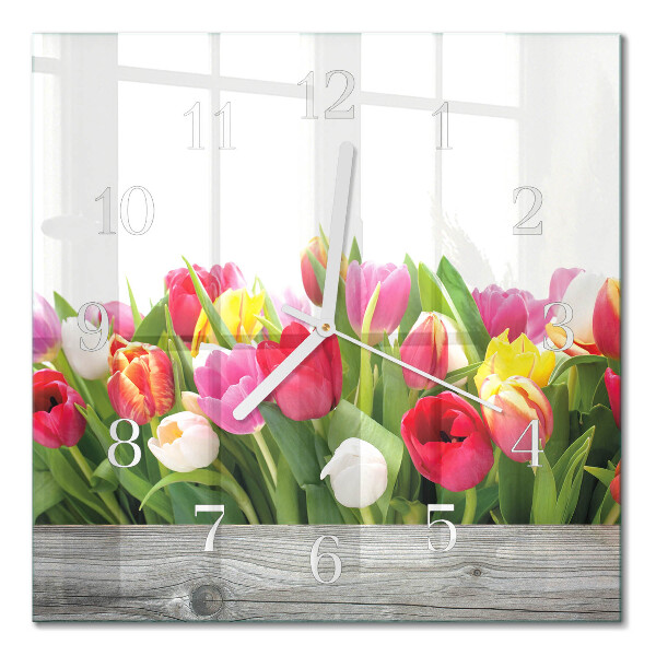 Moderne wandklok glas vierkant Tulpen