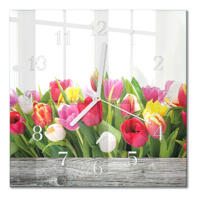 Moderne wandklok glas vierkant Tulpen