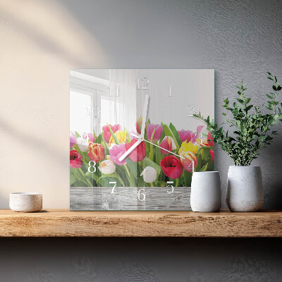 Moderne wandklok glas vierkant Tulpen