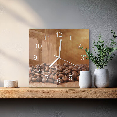 Moderne wandklok glas vierkant Koffiebonen
