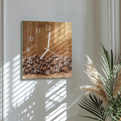 Moderne wandklok glas vierkant Koffiebonen