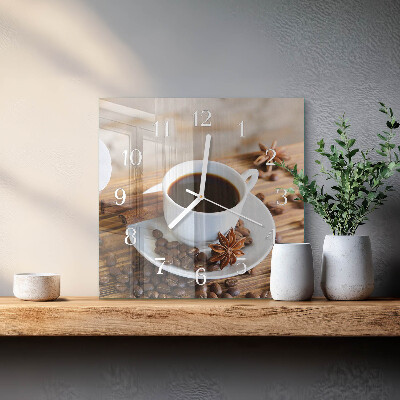 Moderne wandklok glas vierkant Koffie