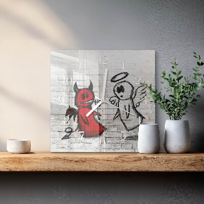 Decoratieve glazen klok vierkant Engel duivel