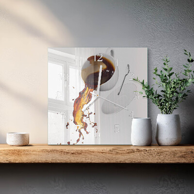 Moderne wandklok glas vierkant Koffie