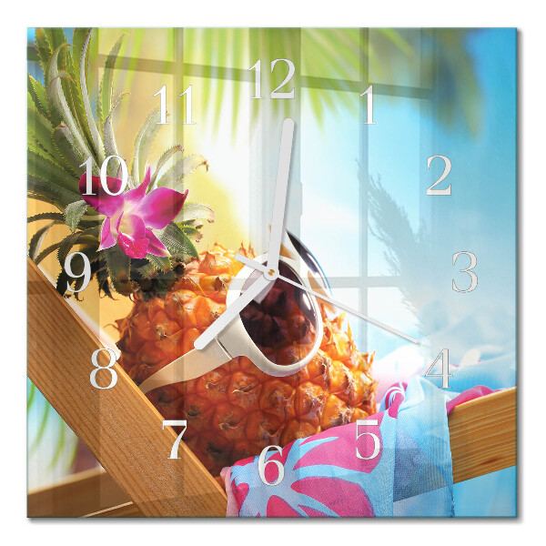 Vierkante glazen wandklok Ananas