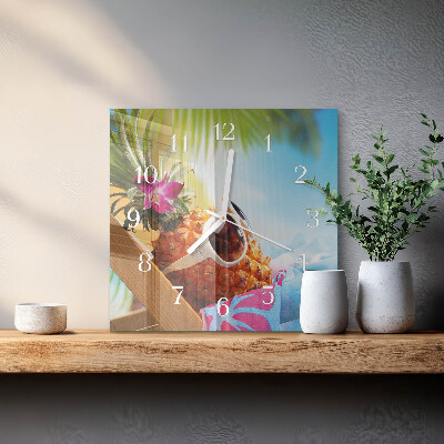 Vierkante glazen wandklok Ananas