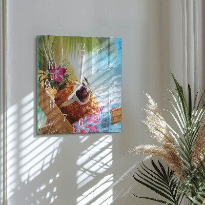 Vierkante glazen wandklok Ananas