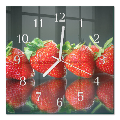 Moderne wandklok glas vierkant Aardbeien